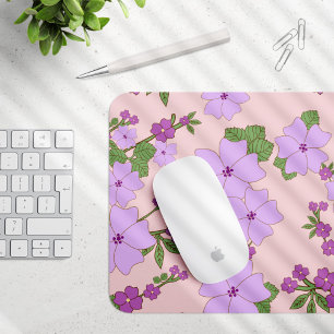 Purple Flowers, Floral Pattern, Pattern Of Flowers Mouse Mat