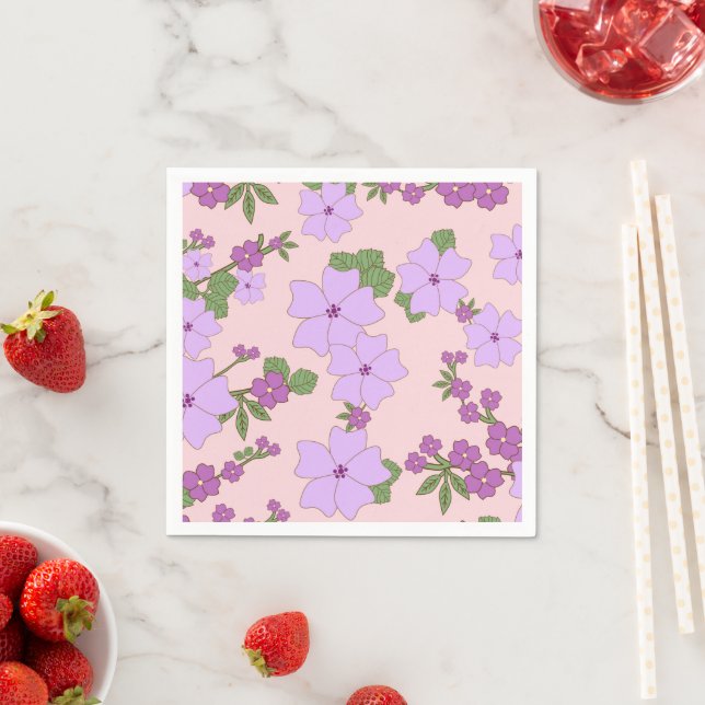 Purple Flowers, Floral Pattern, Pattern Of Flowers Napkin (Insitu)