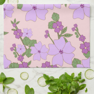 Purple Flowers, Floral Pattern, Pattern Of Flowers Tea Towel