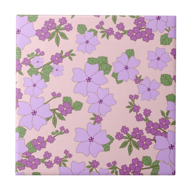Purple Flowers, Floral Pattern, Pattern Of Flowers Tile (Front)