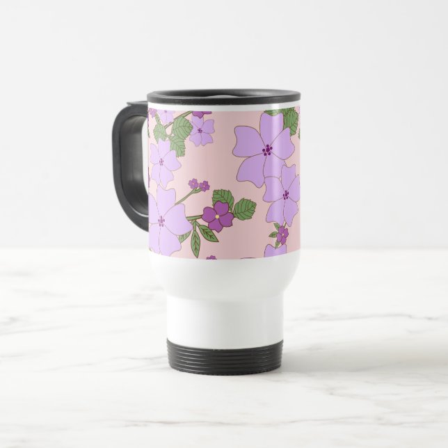 Purple Flowers, Floral Pattern, Pattern Of Flowers Travel Mug (Front Left)