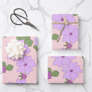 Purple Flowers, Floral Pattern, Pattern Of Flowers Wrapping Paper Sheet
