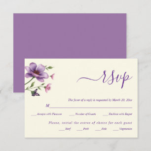 Purple flowers floral spring wedding RSVP card