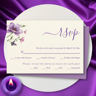 Purple flowers floral spring wedding RSVP card