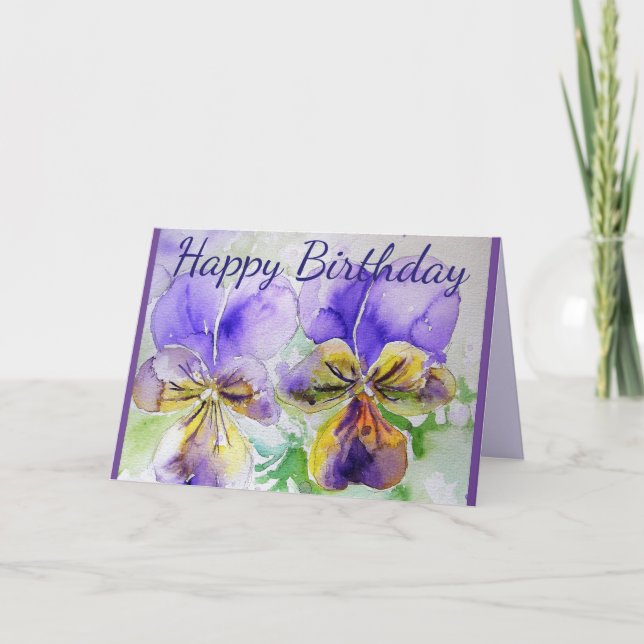 Purple Flowers Floral Watercolor Birthday Card (Front)