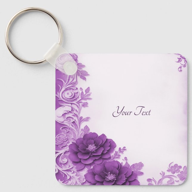 Purple Flowers Flourish Keychain (Front)