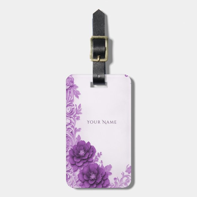 Purple Flowers Flourish Luggage Tag (Front Vertical)