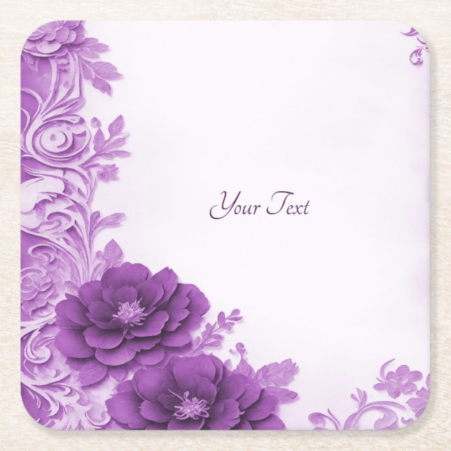 Purple Flowers Flourish Paper Coaster (Front)