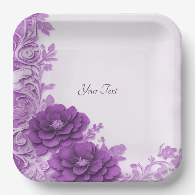 Purple Flowers Flourish Paper Plate (Front)