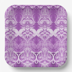 Purple Flowers Flourish Paper Plate