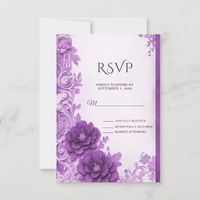 Purple Flowers Flourish RSVP Card (Front)