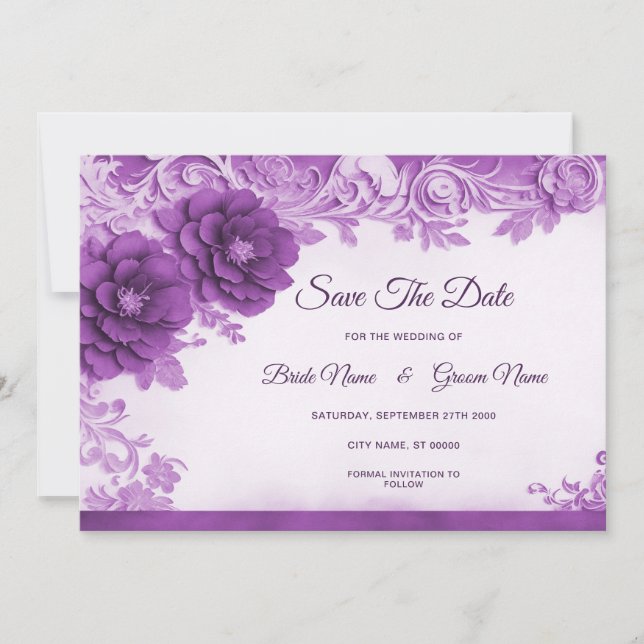 Purple Flowers Flourish Save The Date (Front)