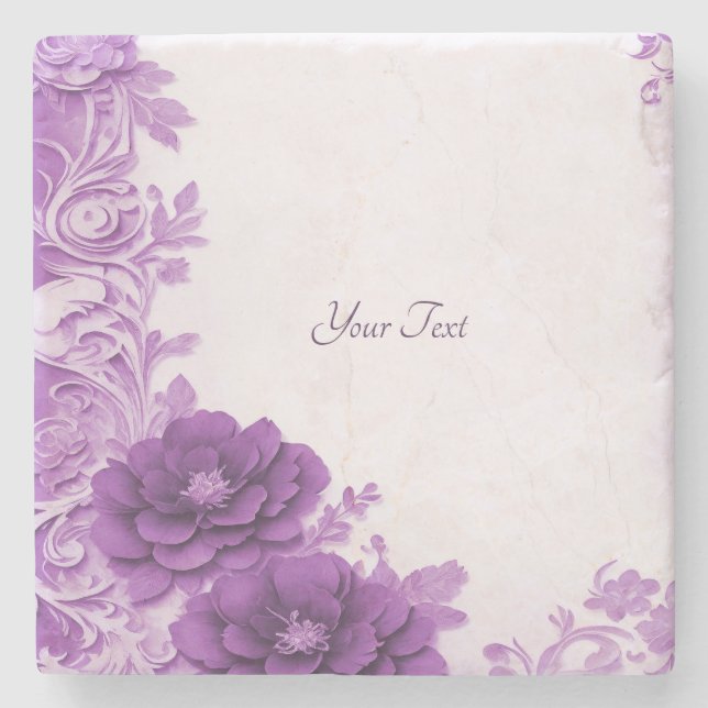 Purple Flowers Flourish Stone Coaster (Front)