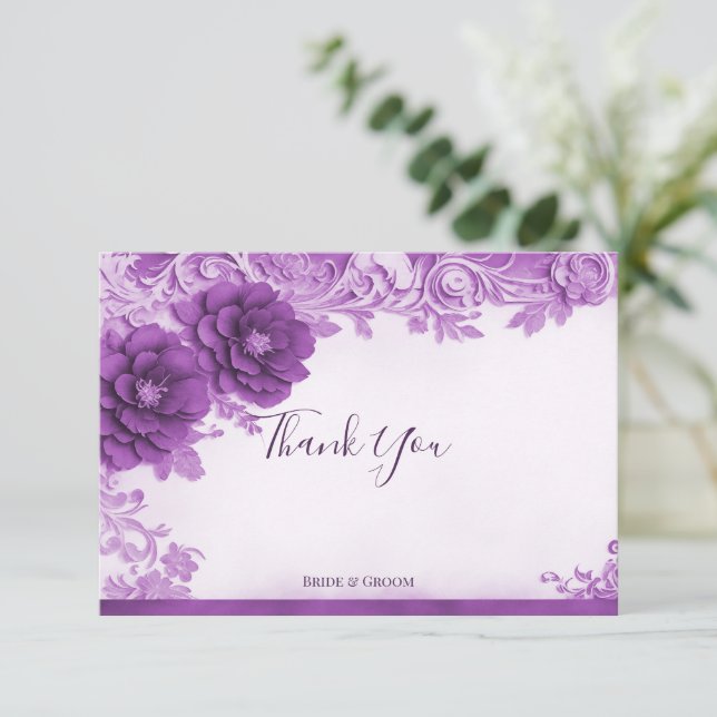 Purple Flowers Flourish Thank You Card (Standing Front)