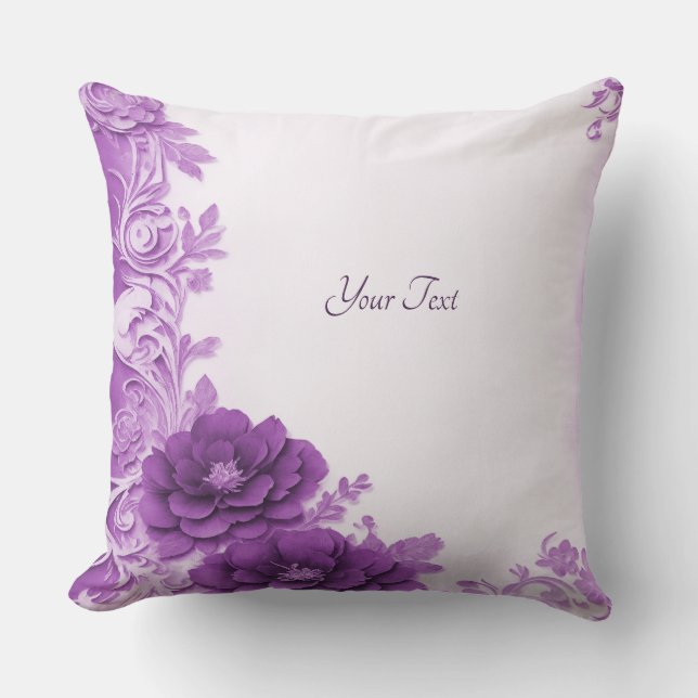 Purple Flowers Flourish Throw Pillow (Front)