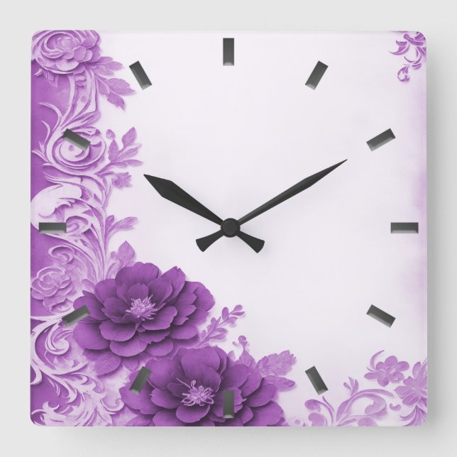 Purple Flowers Flourish Wall Clock (Front)