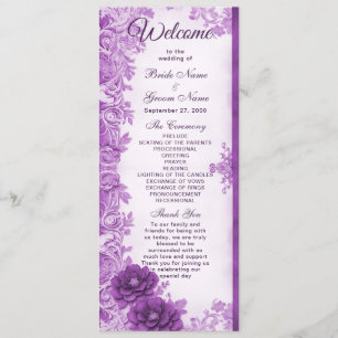 Purple Flowers Flourish Wedding Program Programme