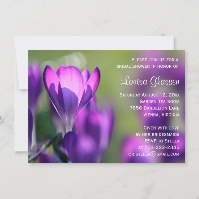 Purple Flowers Flower Bridal Shower Invitation (Front)