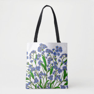 Purple Flowers, Forget Me Not Wildflower  Tote Bag