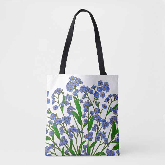 Purple Flowers, Forget Me Not Wildflower  Tote Bag (Front)