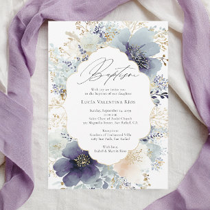 Purple Flowers Frame Elegant Floral Baptism Invitation