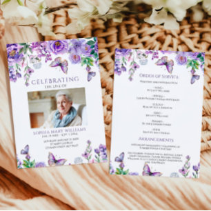 Purple Flowers Funeral Order of Service  Programme