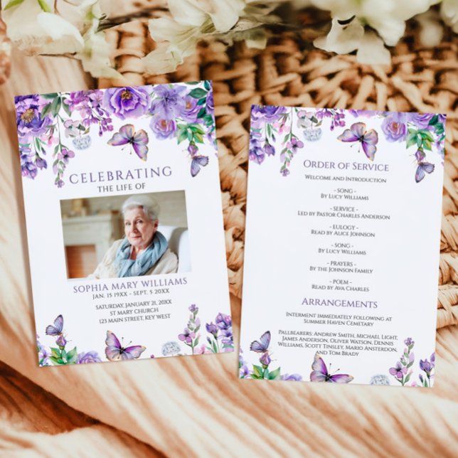 Purple Flowers Funeral Order of Service  Programme (Creator Uploaded)