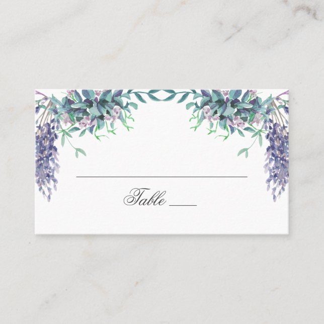 Purple flowers. Garden floral wedding. Lavender Place Card (Front)