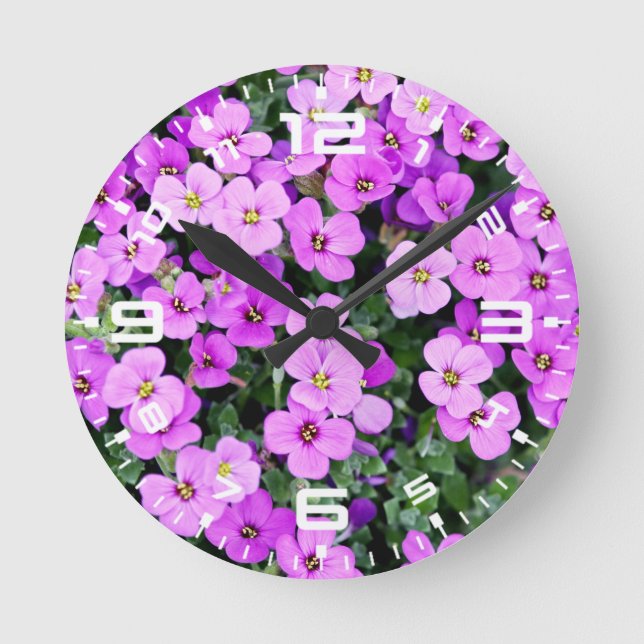 Purple Flowers Garden  Round Clock (Front)