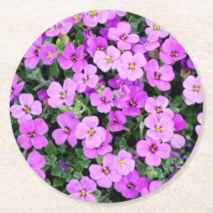 Purple Flowers Garden  Round Paper Coaster