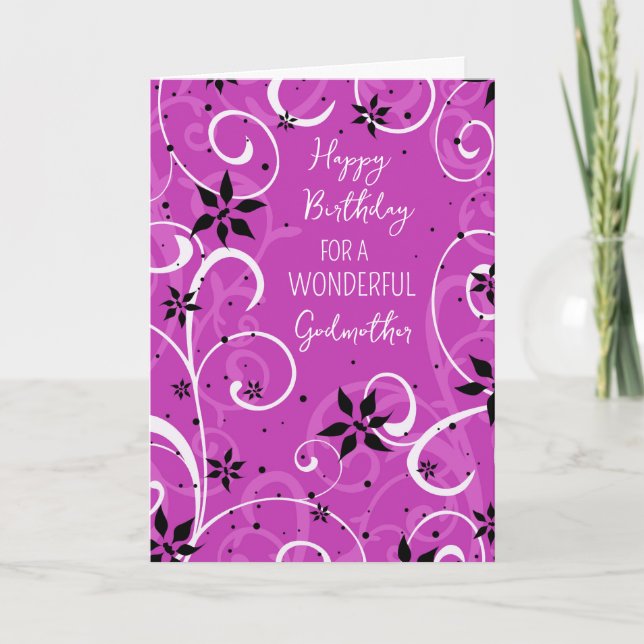 Purple Flowers Godmother Birthday Card (Front)
