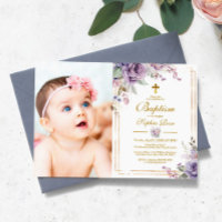 Purple Flowers & Gold Frame Photo Girl Baptism