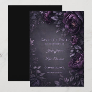 Purple Flowers Gothic Save the date invitation