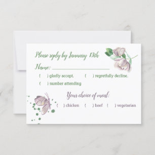 purple flowers green leaves butterfly rsvp card