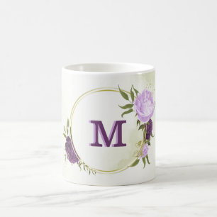purple flowers green leaves  coffee mug