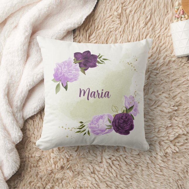 purple flowers green leaves  cushion (Blanket)
