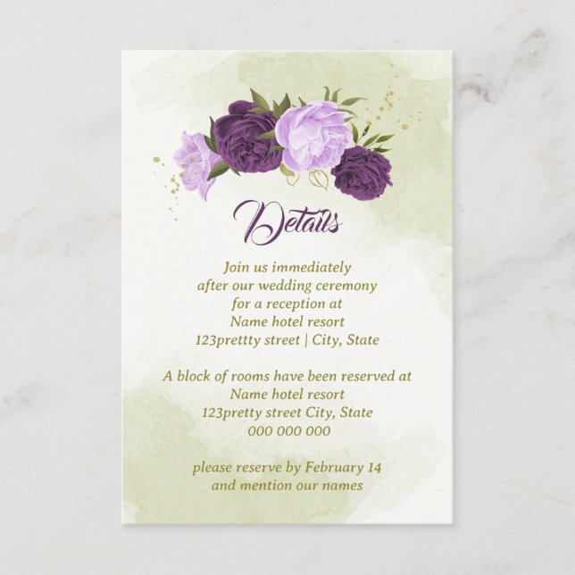 purple flowers green leaves enclosure card (Front)