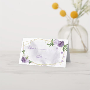 purple flowers green leaves geometric place card