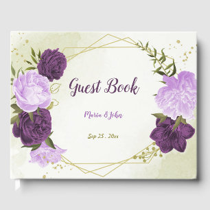 purple flowers green leaves guest book