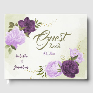 purple flowers green leaves guest book