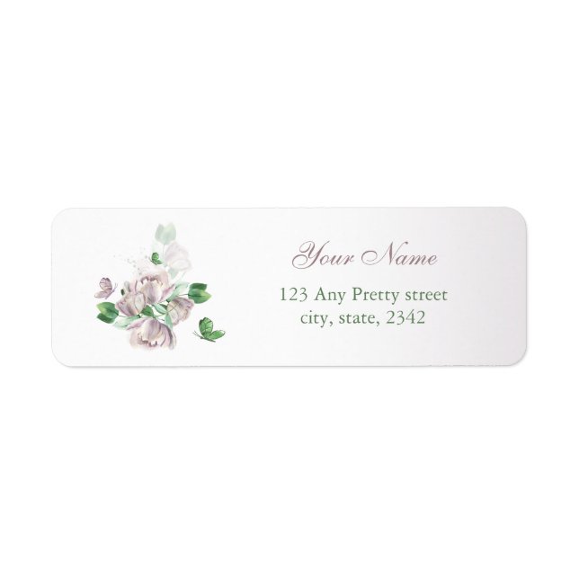 purple flowers green leaves return address label (Front)