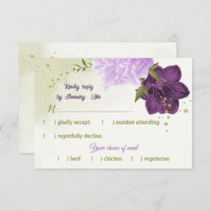 purple flowers green leaves RSVP card