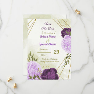 purple flowers green leaves save the date