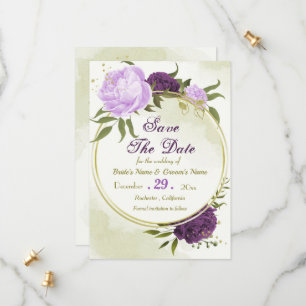 purple flowers green leaves save the date