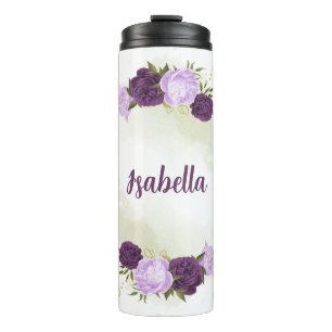 purple flowers green leaves  thermal tumbler