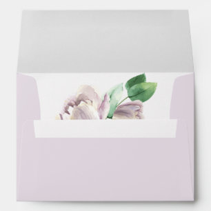 purple flowers green leaves wedding envelope
