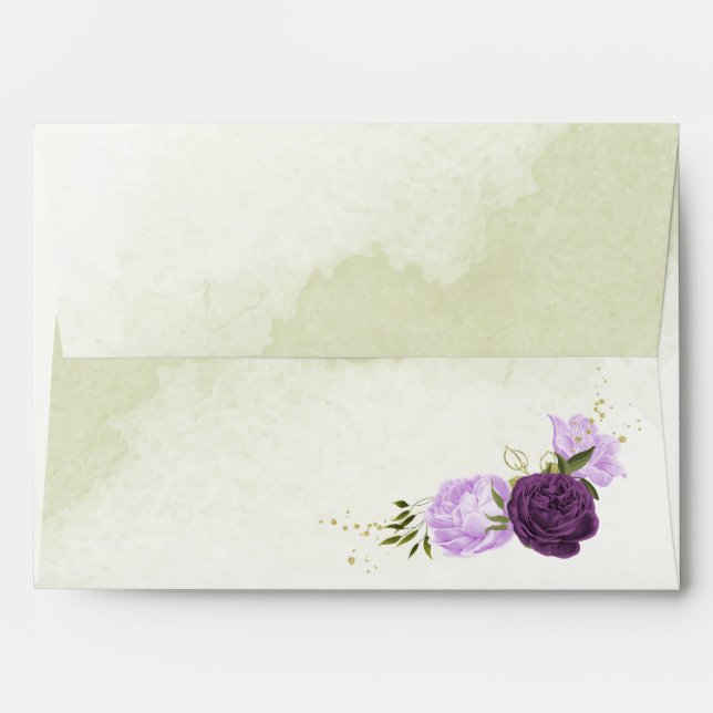 purple flowers green leaves wedding envelope (Back (Top Flap))