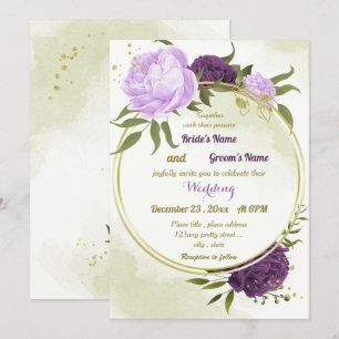 purple flowers green leaves wedding invitation