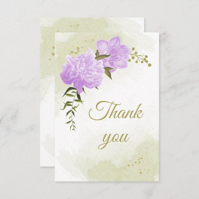 purple flowers greenery botanical thank you card (Front/Back)