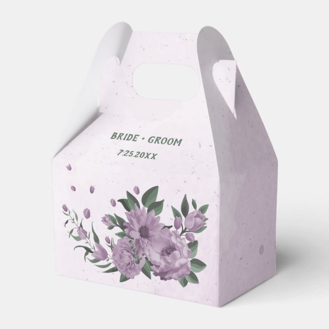 purple flowers greenery botanical wedding favour box (Front Side)